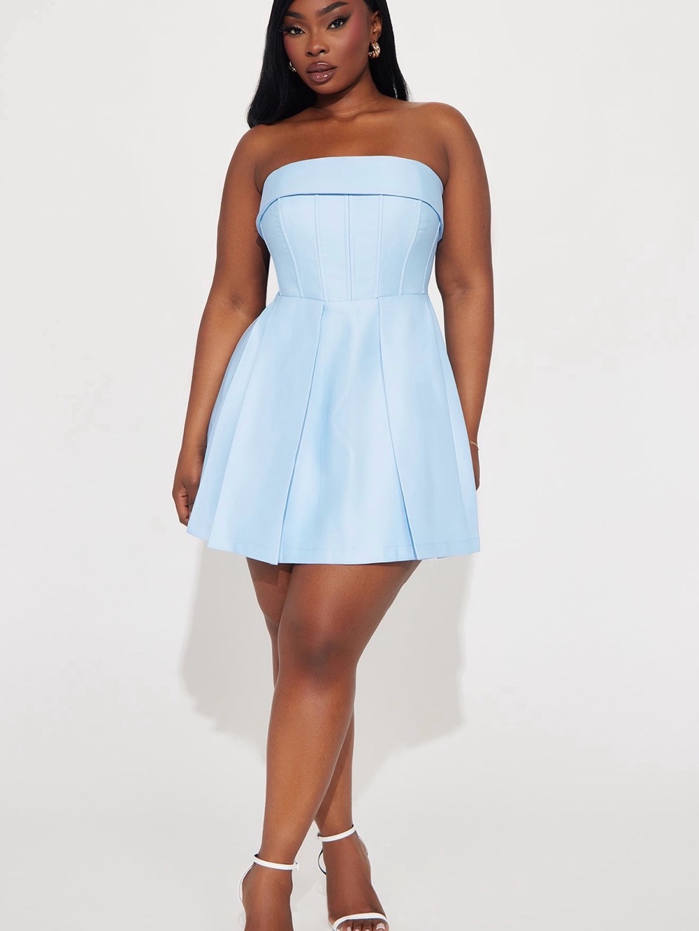 Light Blue Strapless Pleated Dress